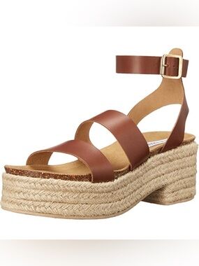Steve Madden Kelton Espadrille Platform Ankle Strap Sandal in Cognac size 6